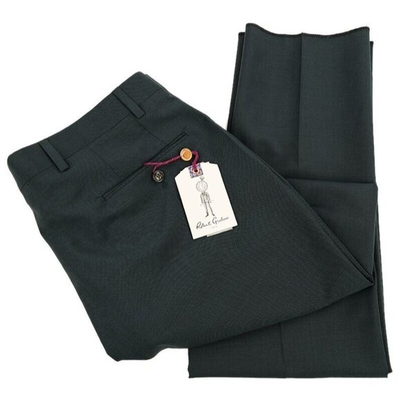 ROBERT GRAHAM Green RUSSELL Modern Fit Wool Mohair Flat...